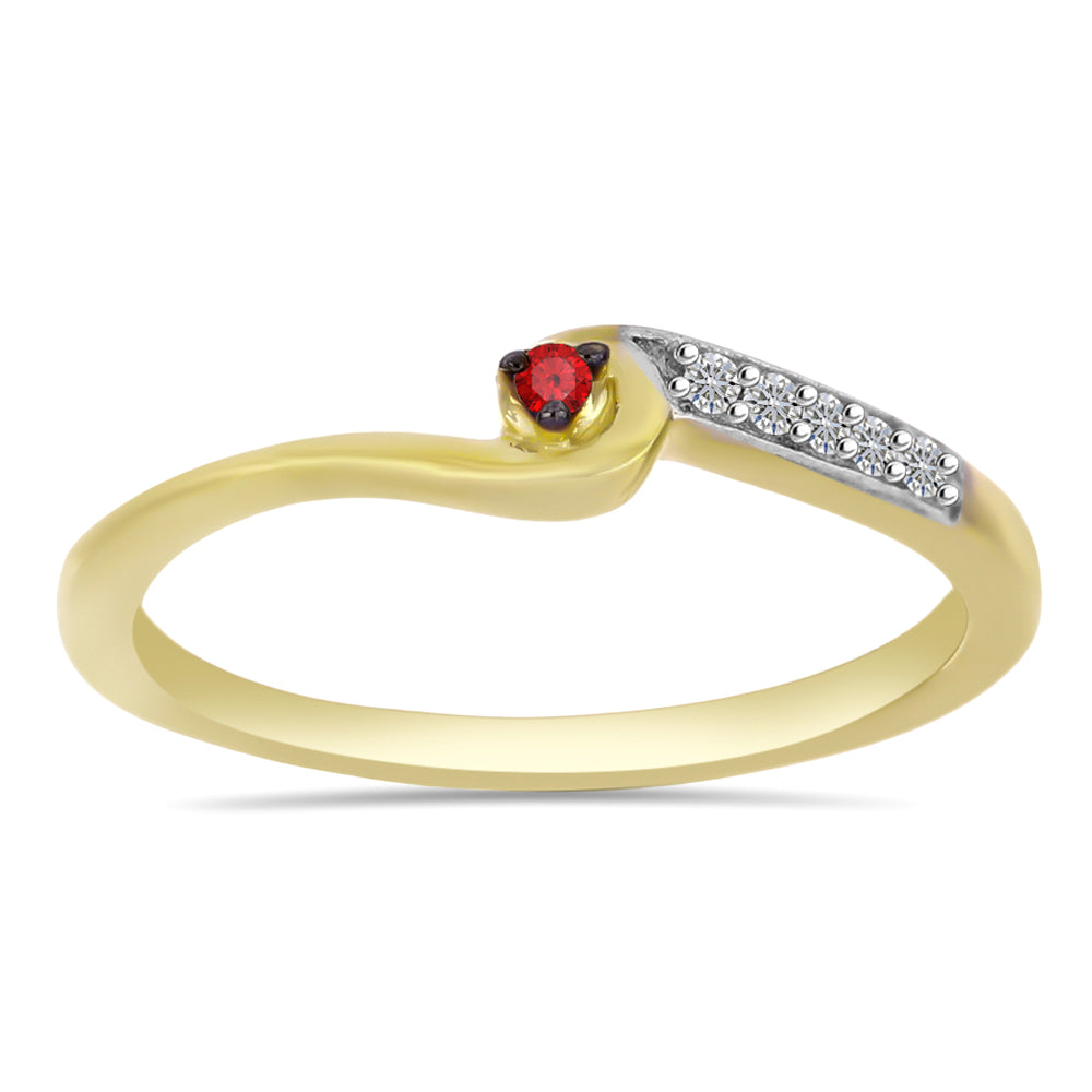 Inel din Argint 925 Placat cu Aur ( 1.47 grame ) cu Diamant Roșu și Zircon Alb 0.07 Carate 3 