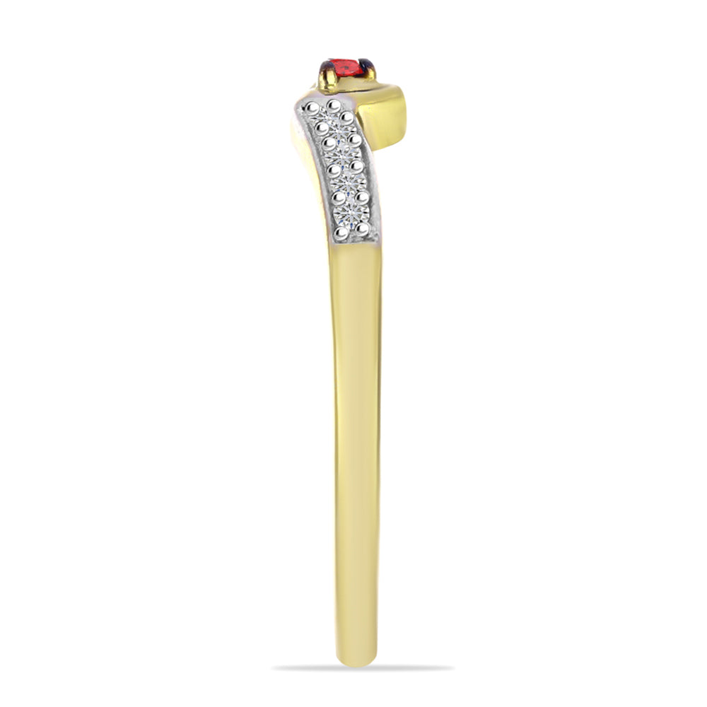 Inel din Argint 925 Placat cu Aur ( 1.47 grame ) cu Diamant Roșu și Zircon Alb 0.07 Carate 4 
