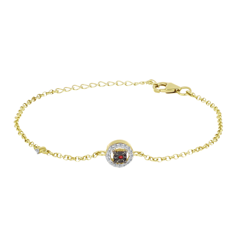 Brățară din Argint 925 Placat cu Aur ( 2.77 grame ) cu Diamant Roșu și Zircon Alb 0.2 Carate