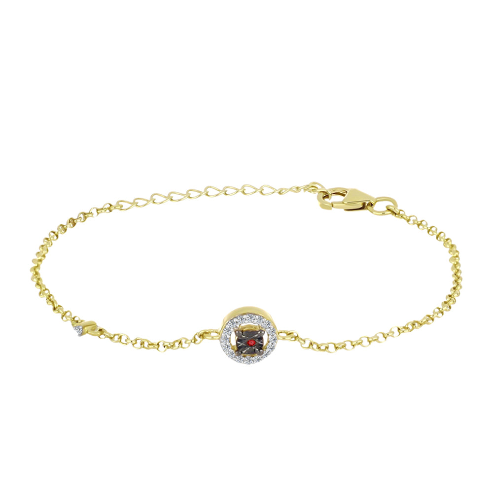 Brățară din Argint 925 Placat cu Aur ( 2.77 grame ) cu Diamant Roșu și Zircon Alb 0.2 Carate 2 