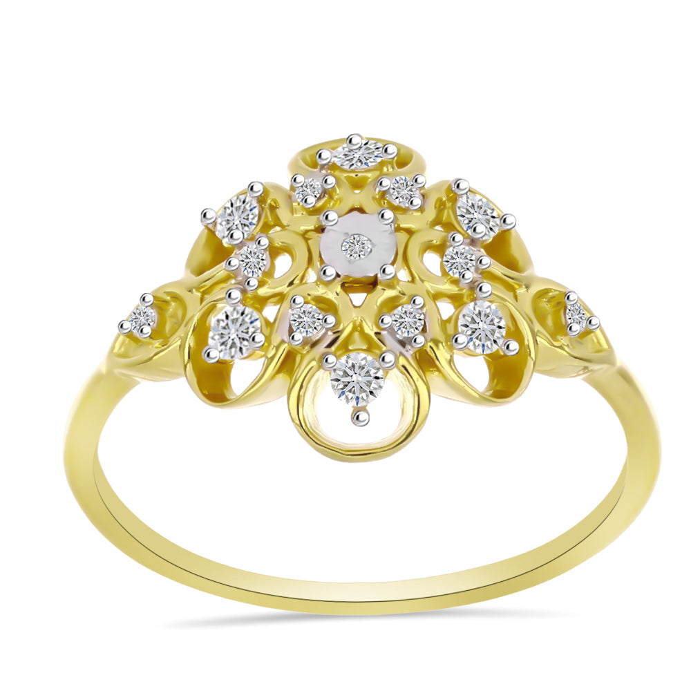 Inel din Argint 925 Placat cu Aur ( 2.94 grame ) cu Diamant Alb și Zircon Alb 0.47 Carate 3 