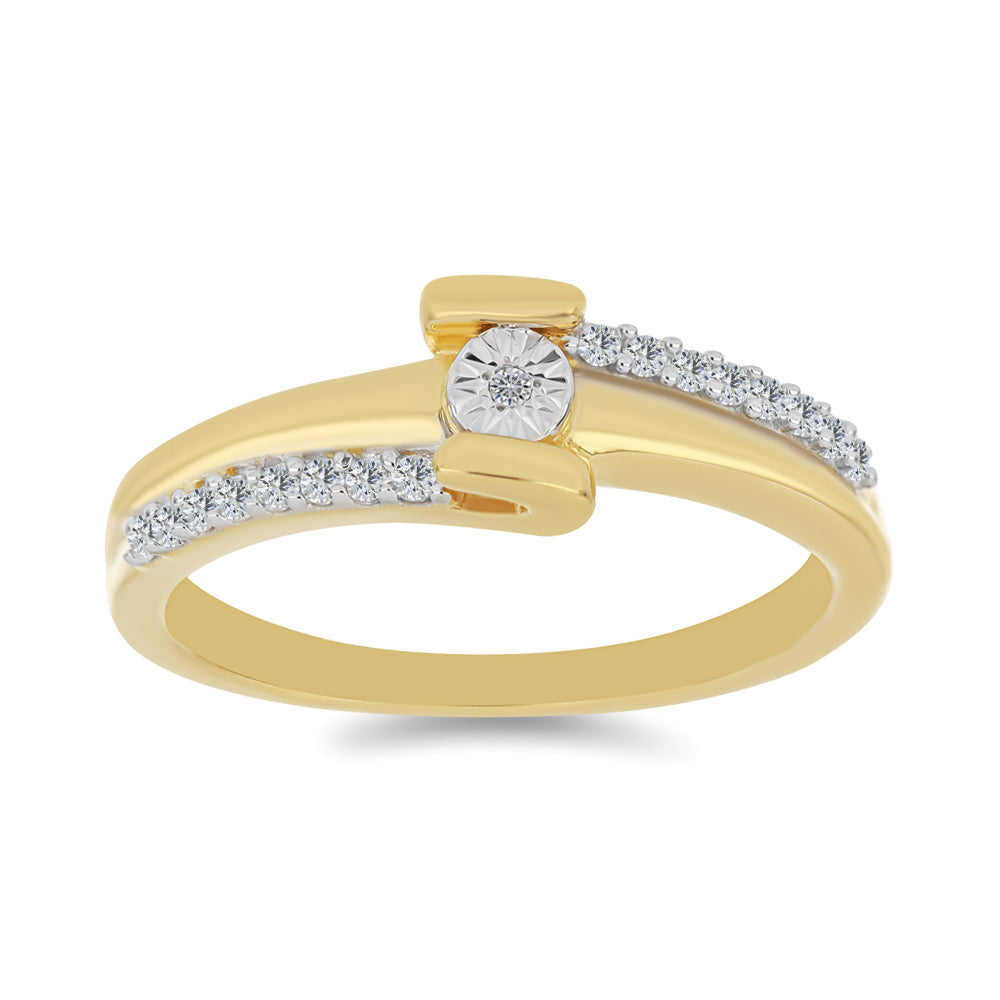 Inel din Argint 925 Placat cu Aur ( 2.81 grame ) cu Diamant Alb și Zircon Alb 0.28 Carate 3 