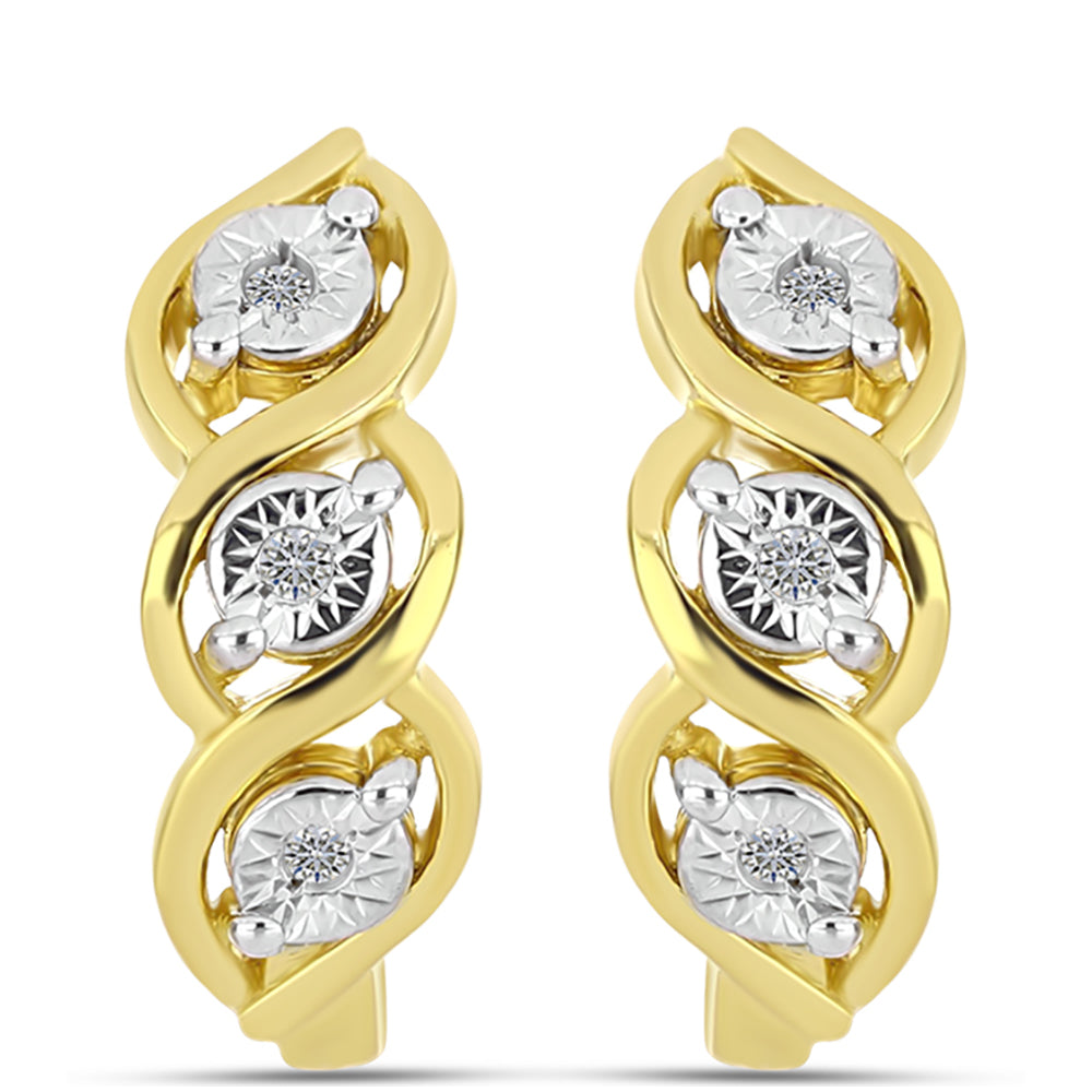 Cercei din Argint 925 Placat cu Aur ( 4.04 grame ) cu Diamant Alb 0.05 Carate 3 