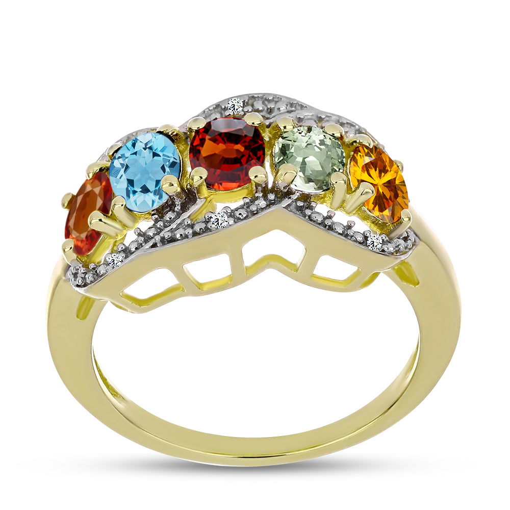 Inel din Argint 925 Placat cu Aur ( 4.08 grame ) cu Turmalină Curcubeu Pelmadulla și Diamant Alb 1.55 Carate 3 