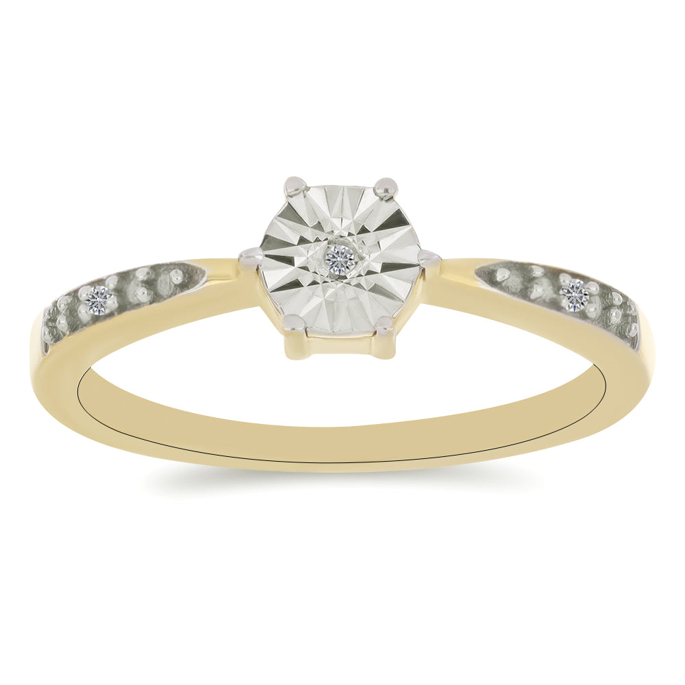Inel din Argint 925 Placat cu Aur ( 1.8 grame ) cu Diamant Alb și Zircon Alb 0.03 Carate