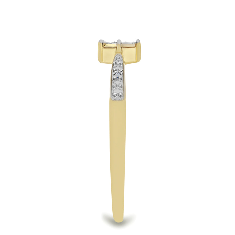 Inel din Argint 925 Placat cu Aur ( 1.8 grame ) cu Diamant Alb și Zircon Alb 0.03 Carate 4 