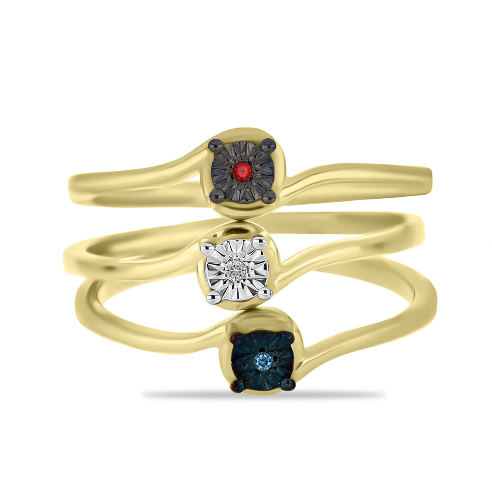 Set din Argint 925 Placat cu Aur ( 5.91 grame ) cu Diamant Albastru și Diamant Alb 0.02 Carate ( Inel )