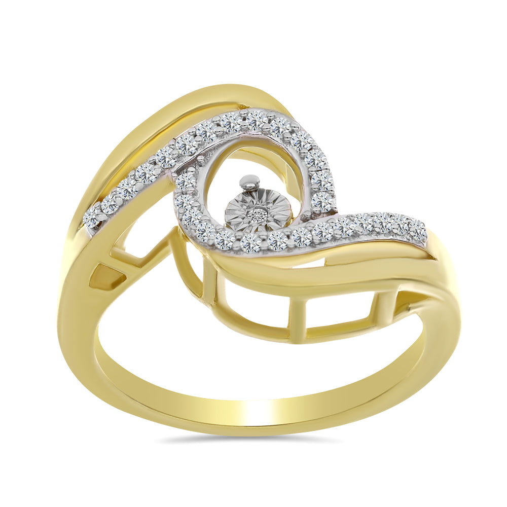 Inel din Argint 925 Placat cu Aur ( 3.69 grame ) cu Diamant Alb și Zircon Alb 0.32 Carate 3 