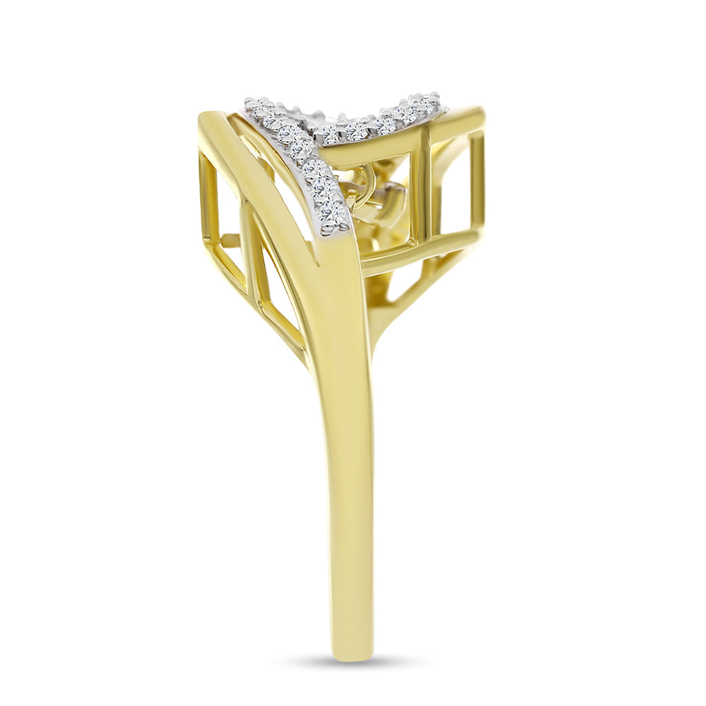 Inel din Argint 925 Placat cu Aur ( 3.69 grame ) cu Diamant Alb și Zircon Alb 0.32 Carate