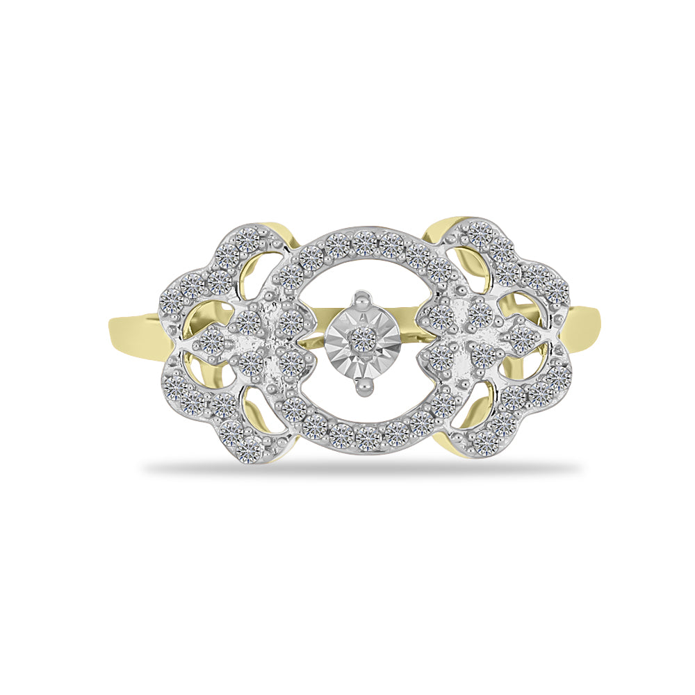 Inel din Argint 925 Placat cu Aur ( 3.16 grame ) cu Diamant Alb și Zircon Alb 0.49 Carate