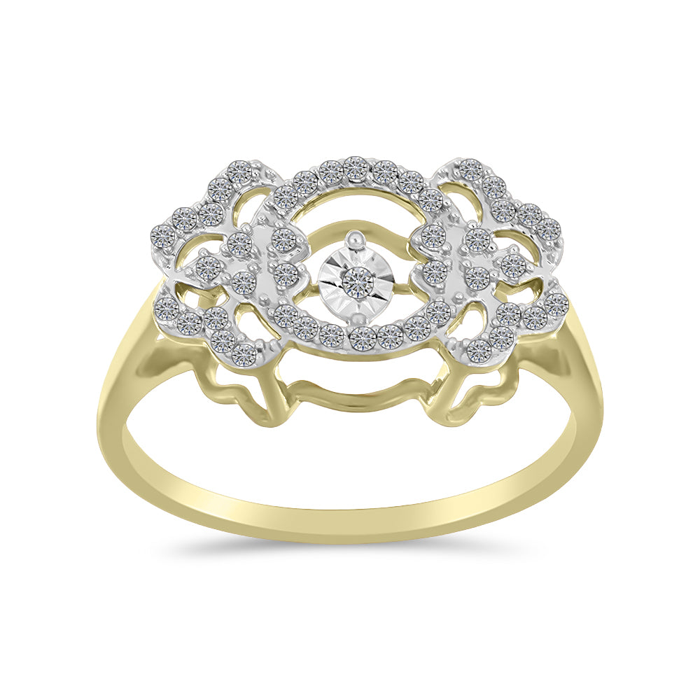 Inel din Argint 925 Placat cu Aur ( 3.16 grame ) cu Diamant Alb și Zircon Alb 0.49 Carate 3 