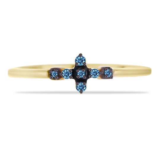 Inel din Argint 925 Placat cu Aur ( 1.47 grame ) cu Diamant Albastru și Diamant Alb 0.3 Carate