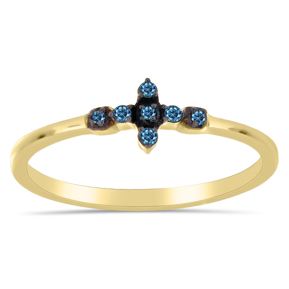Inel din Argint 925 Placat cu Aur ( 1.47 grame ) cu Diamant Albastru și Diamant Alb 0.3 Carate