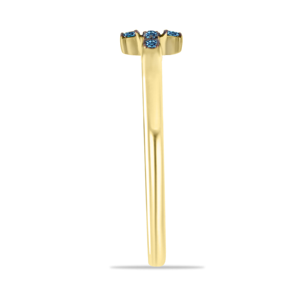 Inel din Argint 925 Placat cu Aur ( 1.47 grame ) cu Diamant Albastru și Diamant Alb 0.3 Carate 4 