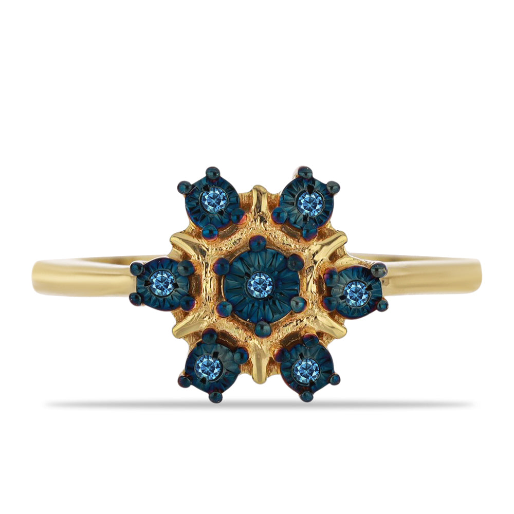 Inel din Argint 925 Placat cu Aur ( 2.86 grame ) cu Diamant Albastru 0.06 Carate
