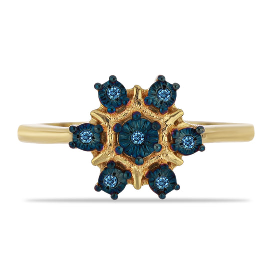 Inel din Argint 925 Placat cu Aur ( 2.86 grame ) cu Diamant Albastru 0.06 Carate