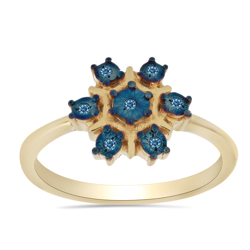 Inel din Argint 925 Placat cu Aur ( 2.86 grame ) cu Diamant Albastru 0.06 Carate 3 