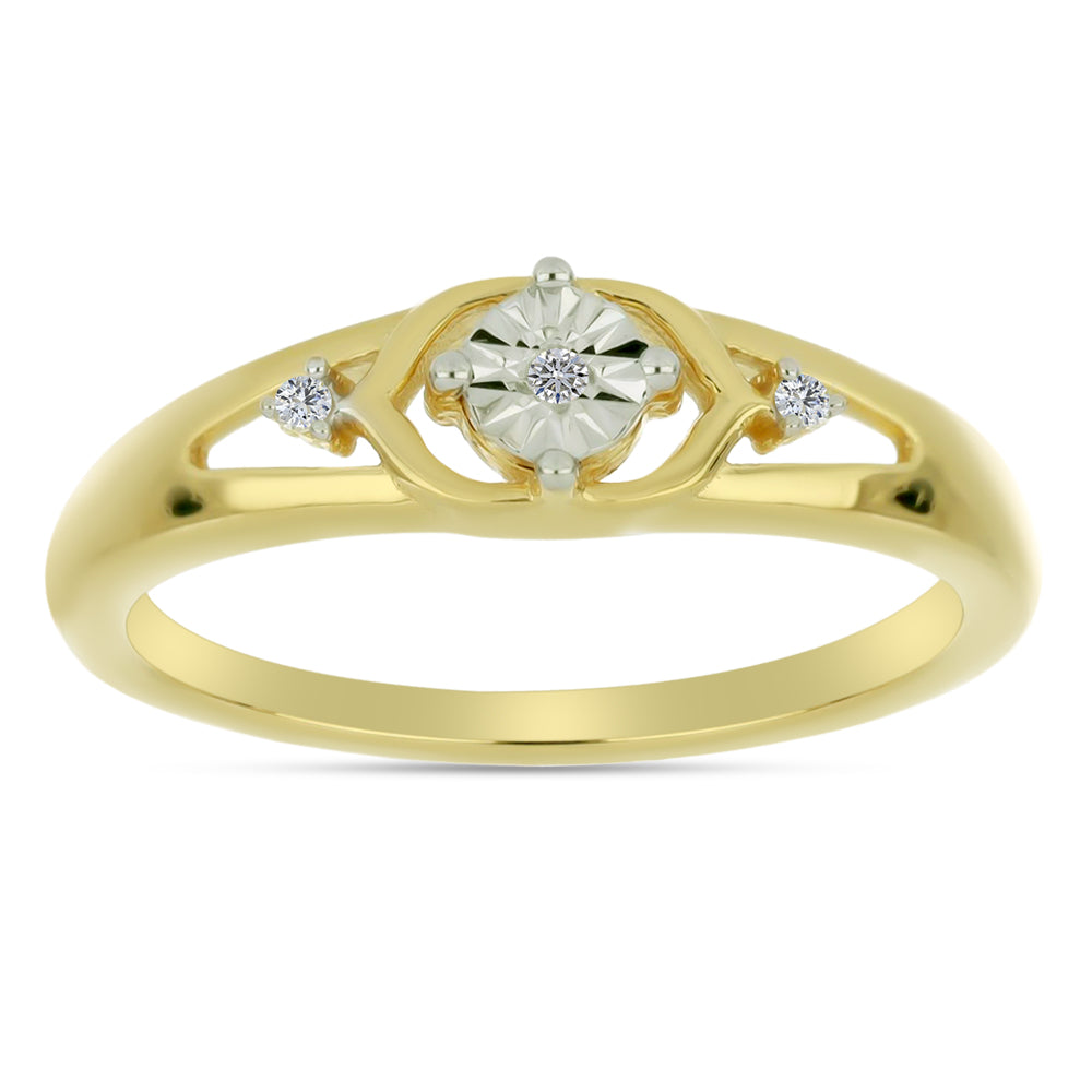 Inel din Argint 925 Placat cu Aur ( 2.17 grame ) cu Diamant Alb și Zircon Alb 0.04 Carate 3 
