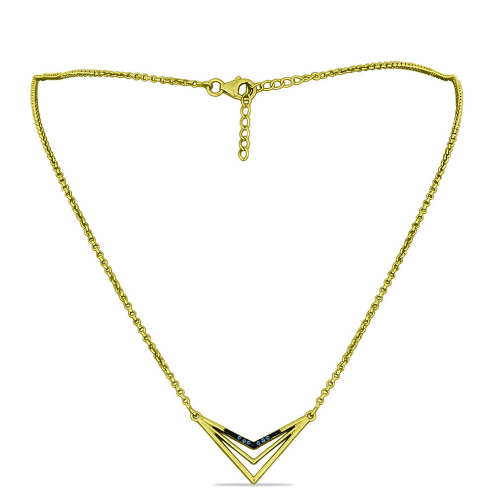 Colier din Argint 925 Placat cu Aur ( 5.36 grame ) cu Diamant Albastru 0.05 Carate 2 