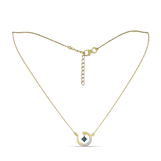 Colier din Argint 925 Placat cu Aur ( 2.44 grame ) cu Diamant Albastru și Zircon Alb 0.08 Carate