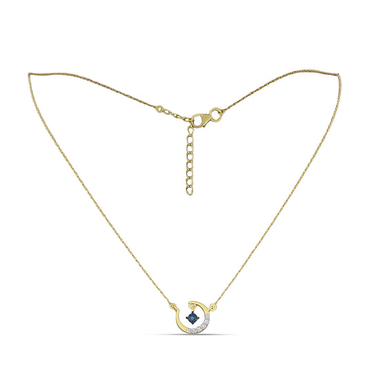 Colier din Argint 925 Placat cu Aur ( 2.44 grame ) cu Diamant Albastru și Zircon Alb 0.08 Carate