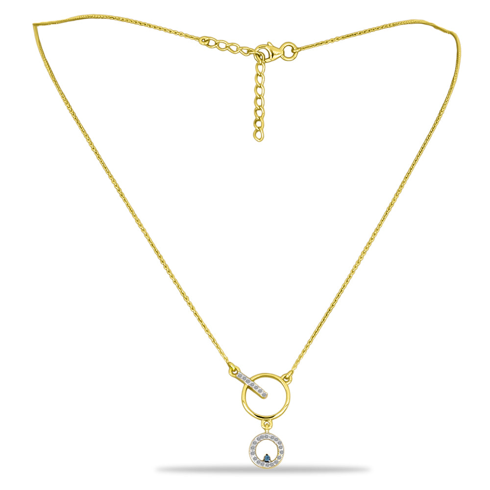 Colier din Argint 925 Placat cu Aur ( 2.72 grame ) cu Diamant Albastru și Zircon Alb 0.29 Carate