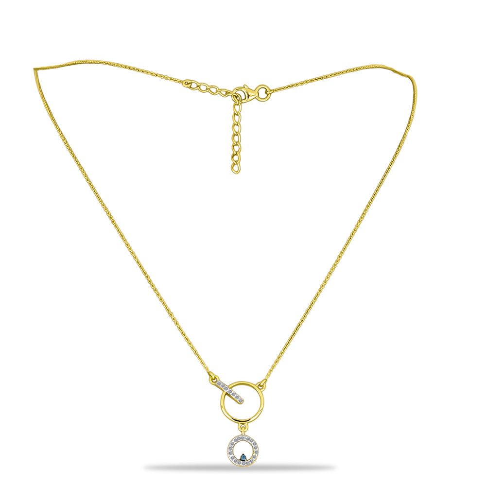 Colier din Argint 925 Placat cu Aur ( 2.72 grame ) cu Diamant Albastru și Zircon Alb 0.29 Carate