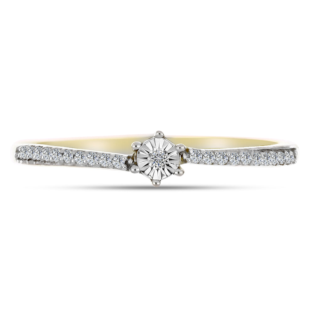 Inel din Argint 925 Placat cu Aur ( 1.55 grame ) cu Diamant Alb și Zircon Alb 0.21 Carate 1 