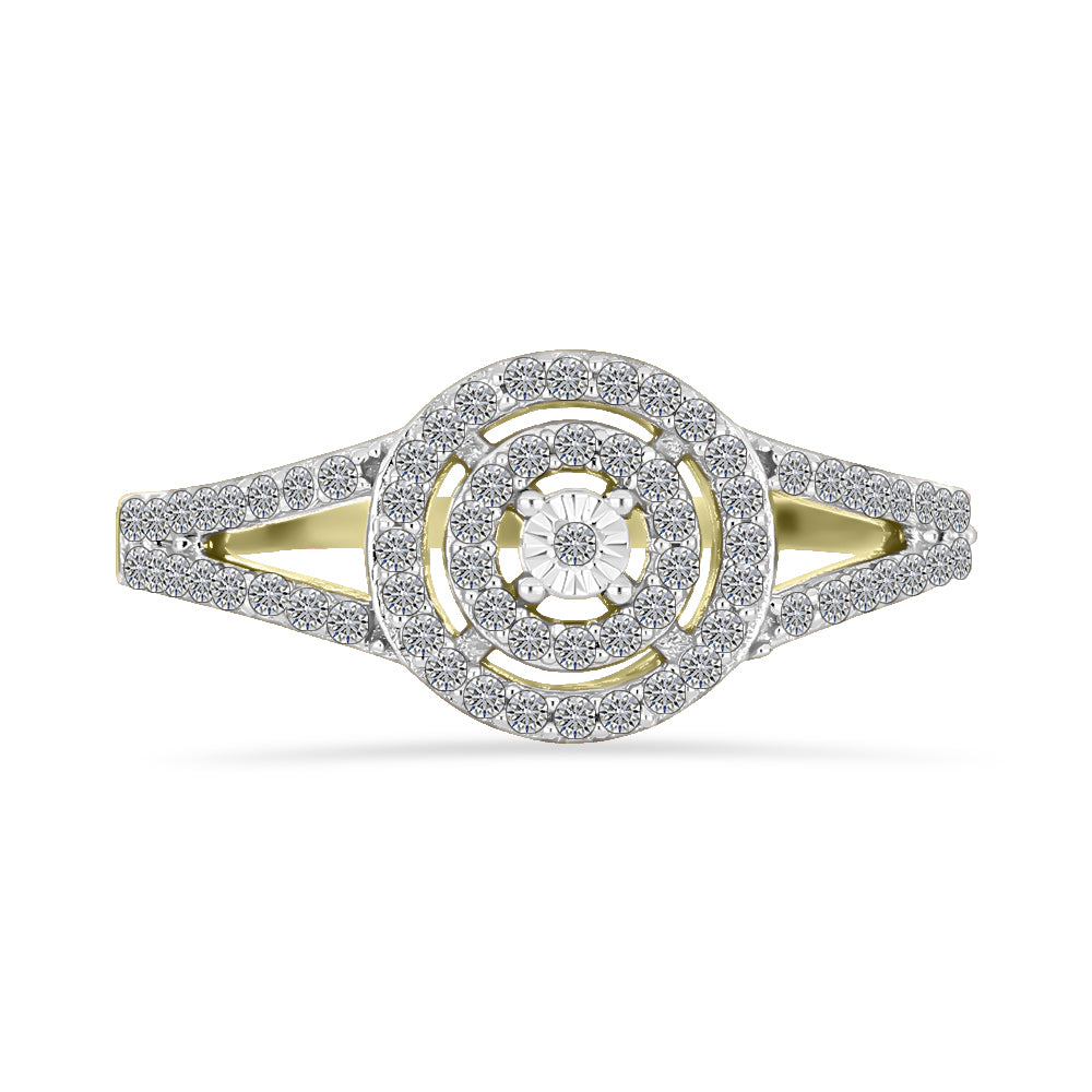Inel din Argint 925 Placat cu Aur ( 2.85 grame ) cu Diamant Alb și Zircon Alb 0.78 Carate 1 