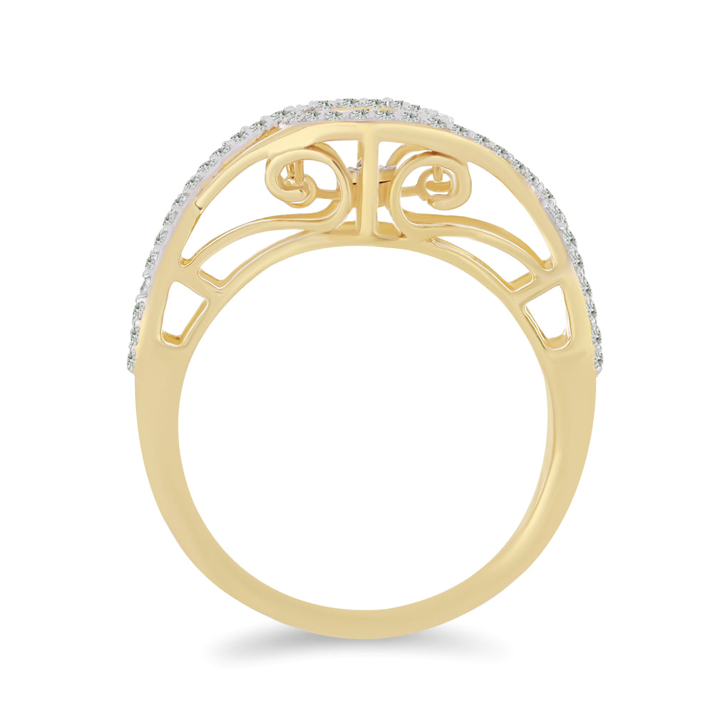Inel din Argint 925 Placat cu Aur ( 3.75 grame ) cu Diamant Alb și Zircon Alb 0.69 Carate 2 
