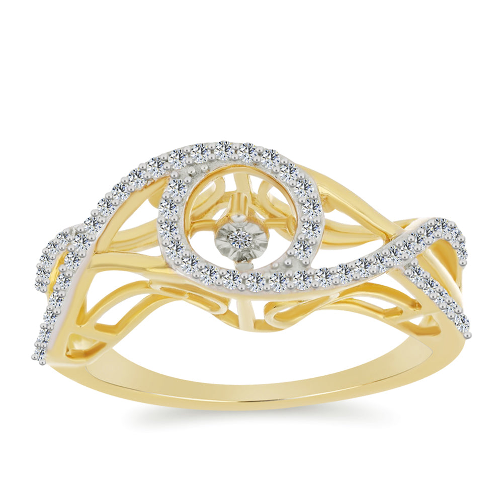 Inel din Argint 925 Placat cu Aur ( 3.75 grame ) cu Diamant Alb și Zircon Alb 0.69 Carate 7 