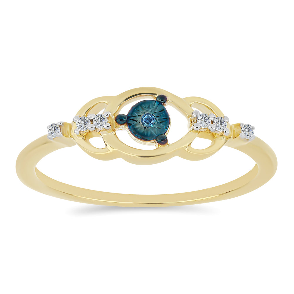 Inel din Argint 925 Placat cu Aur ( 1.6 grame ) cu Diamant Albastru și Zircon Alb 0.1 Carate 3 