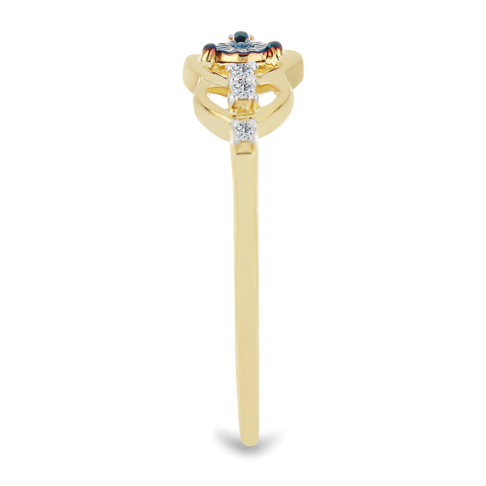 Inel din Argint 925 Placat cu Aur ( 1.6 grame ) cu Diamant Albastru și Zircon Alb 0.1 Carate