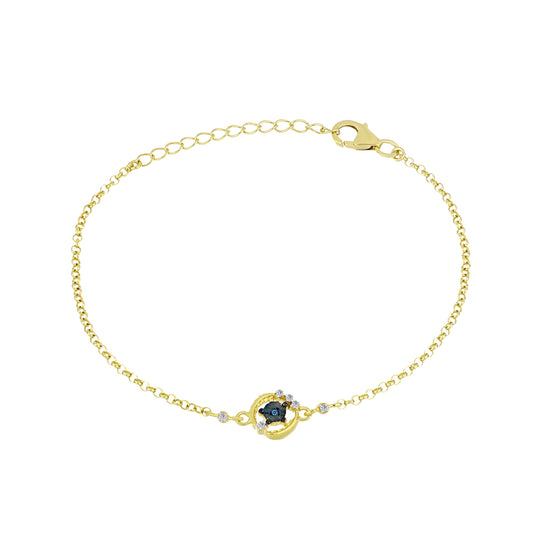 Brățară din Argint 925 Placat cu Aur ( 2.72 grame ) cu Diamant Albastru și Zircon Alb 0.09 Carate
