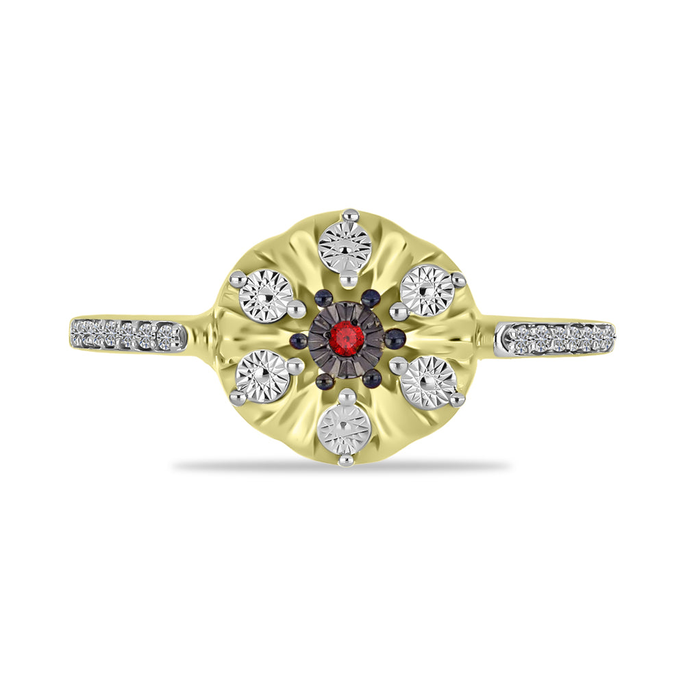 Inel din Argint 925 Placat cu Aur ( 3.67 grame ) cu Diamant Roșu și Zircon Alb 0.16 Carate 1 