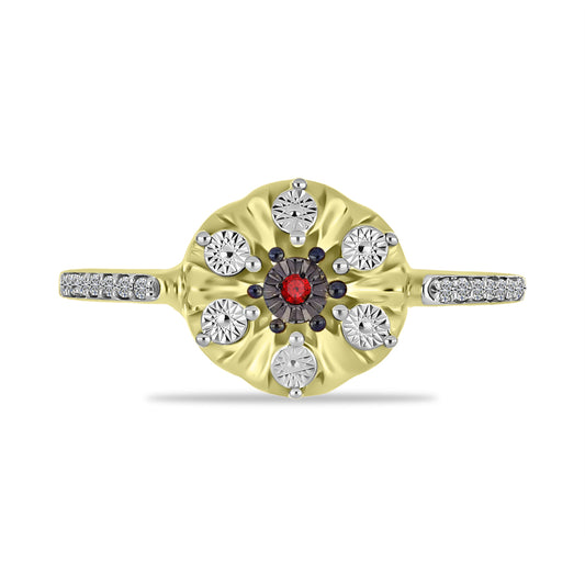 Inel din Argint 925 Placat cu Aur ( 3.67 grame ) cu Diamant Roșu și Zircon Alb 0.16 Carate