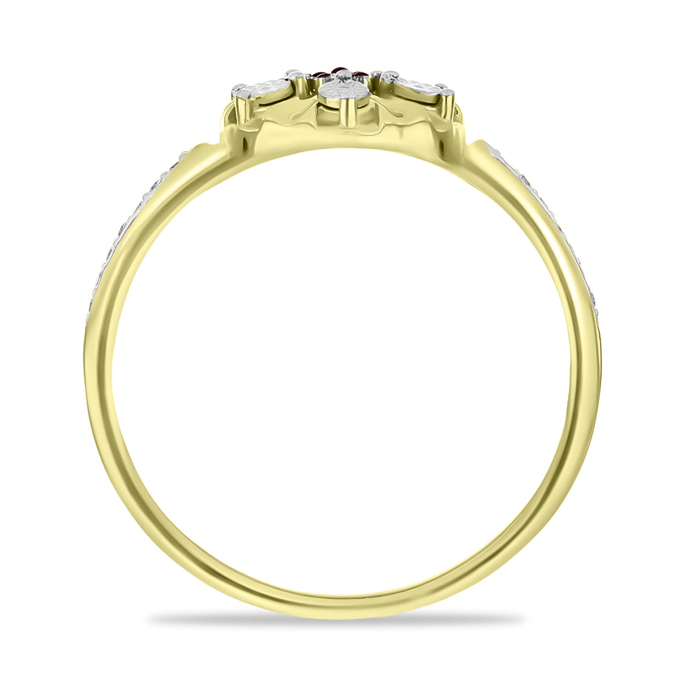 Inel din Argint 925 Placat cu Aur ( 3.67 grame ) cu Diamant Roșu și Zircon Alb 0.16 Carate 2 