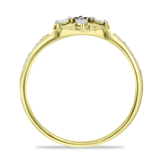Inel din Argint 925 Placat cu Aur ( 3.67 grame ) cu Diamant Roșu și Zircon Alb 0.16 Carate