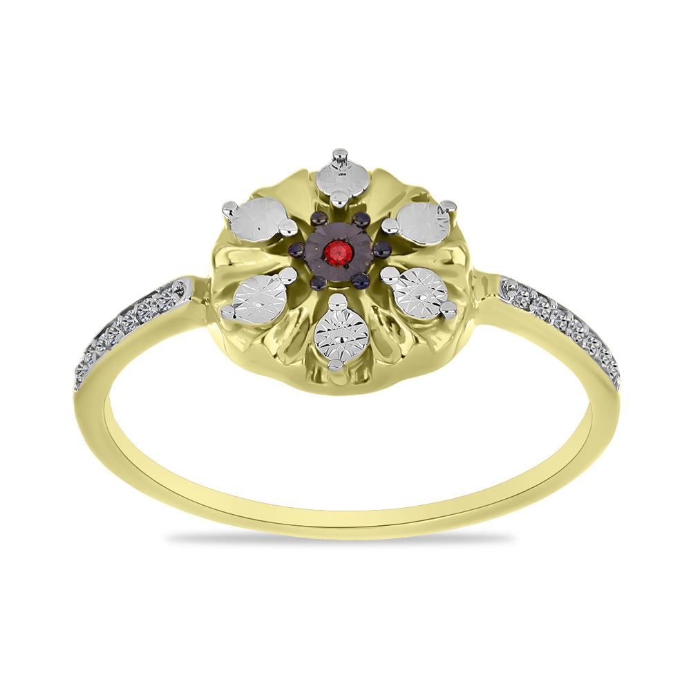 Inel din Argint 925 Placat cu Aur ( 3.67 grame ) cu Diamant Roșu și Zircon Alb 0.16 Carate 3 