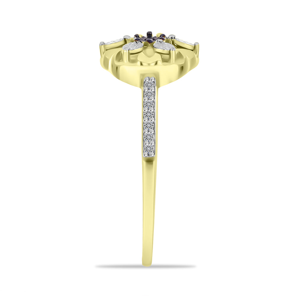 Inel din Argint 925 Placat cu Aur ( 3.67 grame ) cu Diamant Roșu și Zircon Alb 0.16 Carate