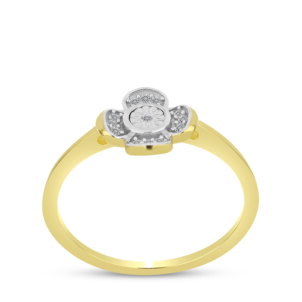 Inel din Argint 925 Placat cu Aur ( 1.92 grame ) cu Diamant Alb și Zircon Alb 0.12 Carate 3 