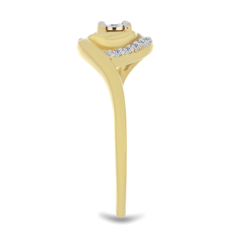 Inel din Argint 925 Placat cu Aur ( 1.9 grame ) cu Diamant Alb și Zircon Alb 0.12 Carate 4 