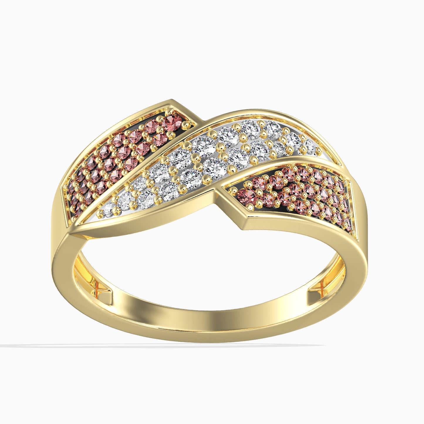 Inel din Aur de 14K ( 2.7 grame ) cu Diamant Alb (18 bucăți) și Diamant Roșu (40 bucăți) 0.51 Carate