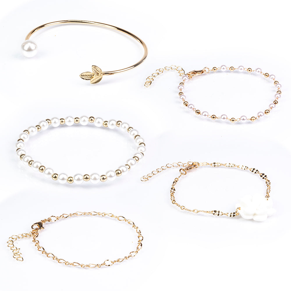Set din Aliaj Placat cu Aur cu Perlă de cristal și Cristal Alb Emporia® ( Brățară ) 2 