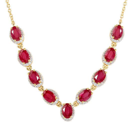 Colier din Argint 925 Placat cu Aur ( 5.91 grame ) cu Rubin Thailandez și Topaz Alb 6.47 Carate