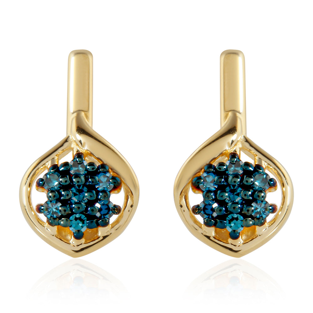 Cercei din Argint 925 Placat cu Aur ( 2.52 grame ) cu Diamant Albastru 0.12 Carate 1 