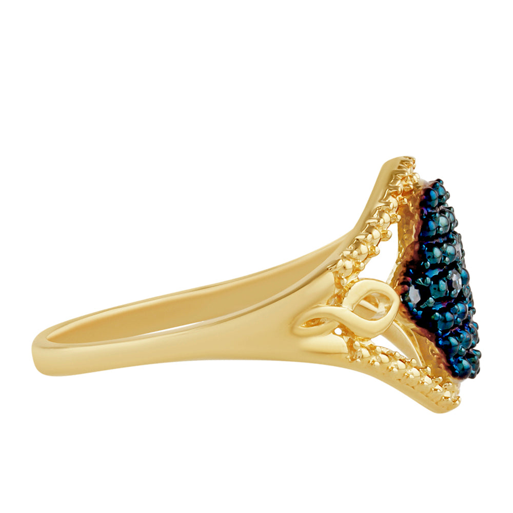 Inel din Argint 925 Placat cu Aur ( 2.96 grame ) cu Diamant Albastru 0.06 Carate 2 