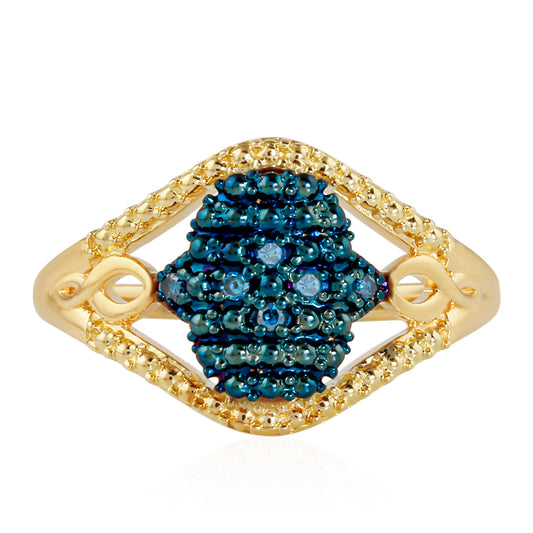 Inel din Argint 925 Placat cu Aur ( 2.96 grame ) cu Diamant Albastru 0.06 Carate