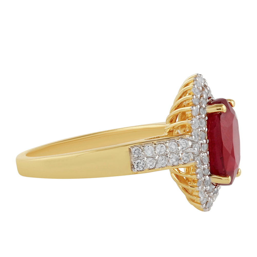 Inel din Argint 925 Placat cu Aur ( 3.39 grame ) cu Rubin Thailandez și Topaz Alb 4.87 Carate