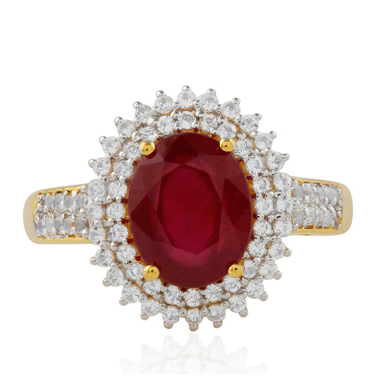 Inel din Argint 925 Placat cu Aur ( 3.39 grame ) cu Rubin Thailandez și Topaz Alb 4.87 Carate